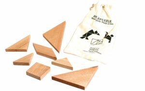 Puzzle Tangram - Holz Knobelpuzzle im umweltfreundlichen Packsack - Geduldspiel 7 Teile