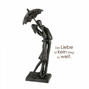 Eisen Skulptur UMBRELLA - küssendes Paar unter Regenschirm mit Zitatanhänger