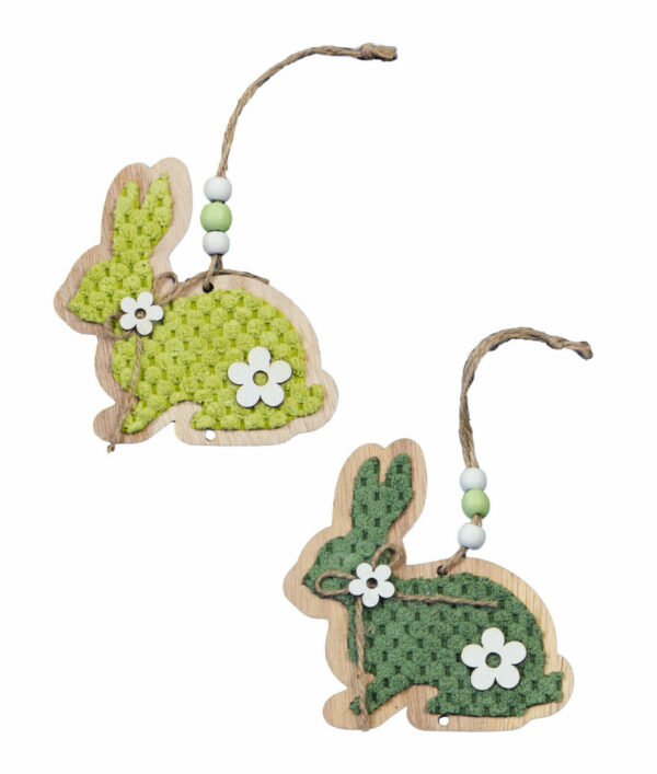 Deko Hänger Holz Hasen - moderne Frühlingsdeko Fensterhänger Hase mit Blume - 2er Set