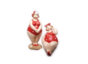 Retro Badedamen mit Badanzug rot, Rubensmodell - mollige lustige Frauen, 12cm