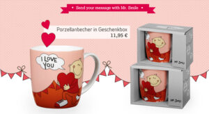 Mr. Smile - I Love you - Liebesbotschaft auf Porzellanbecher in Geschenkbox