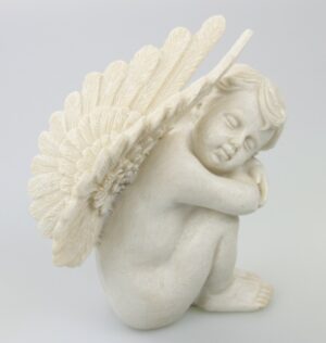 Engel unter Flügel 16 cm - Grabfigur sitzend - Resin Engel - Outdoor Engel