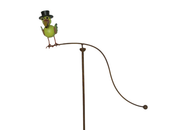 Windspiel Vogelwippe Metall - Lustiger Rabe mit Zylinder + Brille - Garten Balancer mit Glaskugel