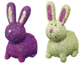 Mila 2 Glitzer Hasen - grün+ lila - 2er Set Dekofiguren Hase aus Resin