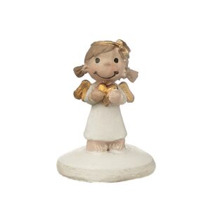Mila Schutzengel xxs Figur - Weiße Resin Engelsfigur auf Sockel - Schutzengel Mädchen mit einem goldenen Herz