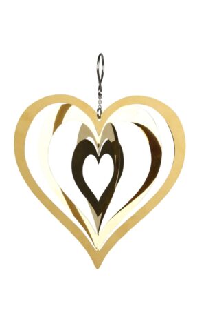 Windspiel Edelstahl Herz Mobile, gold, Fensterschmuck 3-D Herz zum Hängen