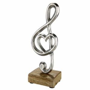 Silber Notenschlüssel auf Holz - Dekofigur Herz und Notenschlüssel 45691