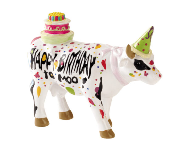 CowParade Happy Birthday to Moo - small - Mini Geburtstags Kuh mit Torte