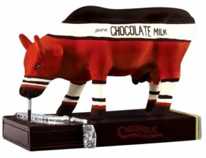Chocoholic CowParade original small - Mini Sammlerkuh - Schokolade trinkende Kuh - Retired