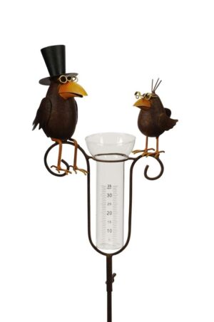 Regenmesser Raben - Niederschlagsmesser Vogelpaar - Vogelhochzeit Gartenstecker aus Metall