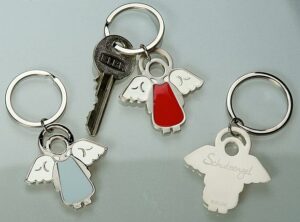 Metall Schutzengel Schlüsselanhänger - Engel Schlüsselring aus Metall, grau, rot, silber