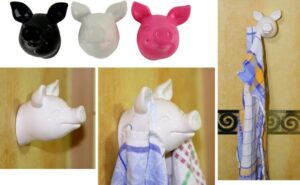 Schweinekopf Handtuchhalter für Küche Bad WC - Wandhalterung für Accessories - Keramik