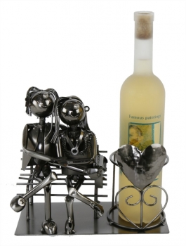 Flaschenhalter Liebespaar - Weinflaschenhalter Skulpture Pärchen auf der Bank, Metall