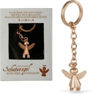 Schutzengel Schlüsselanhänger rosegold aus Edelstahl - Schlüsselring Engel in Geschenkbox