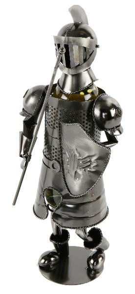 Flaschenhalter Ritter mit Axt und Schild - Weinflaschenhalter Skulptur Mittelalter, aus Metall