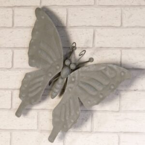 Wandhänger Schmetterling Vintage Wanddeko aus Metall - Wandbild in antik grau