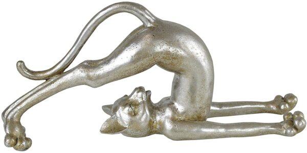 Deko Figur Katze Cat Arobic - sportliche Yoga Katzen - Silber-Antikfinish