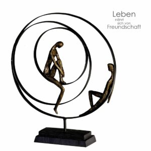 Paar Skulptur Patience - Pärchen in einer Spirale sitzend - Bronzeoptik