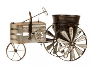 Metall-Blumentopf Traktor - Trecker Skulptur mit Windrad - Blumentopfhalter