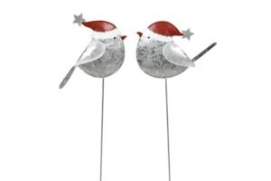 Winter Vogel am Stab - Weihnachtsdeko zum Stecken - Weihnachtsvogel Blumenstecker aus Zink