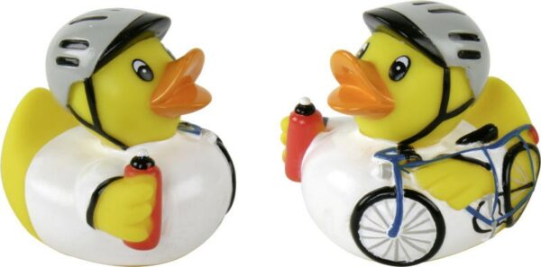 Badequietscheentchen Radrennfahrer - Badeente Radfahrer mit Helm und Trinkflasche Badeente Radfahrer, Gummiente,  Quietscheente, Radsport Plastikente Ente