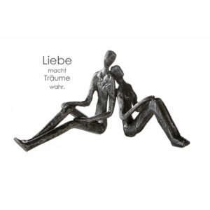 Paar Skulptur Dreaming  -  Eisenskulptur Liebespaar mit Zitatanhänger - Dekofigur Partnerschaft aus Eisen