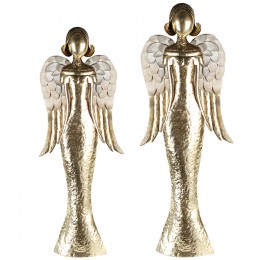XXL Metall Engel Ella, 90-113cm, champagnerfarben mit Holzapplikationen an den Flügeln