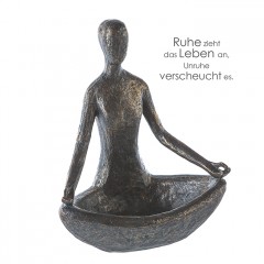 Vogeltränke Yoga Skulptur - Frau im Lotussitz - Polystone in bronzefarben