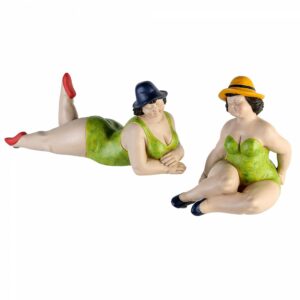 Nostalgie Badefigur Beachlady - XL Schwimmerin dicke Dame Becky in grüntönen