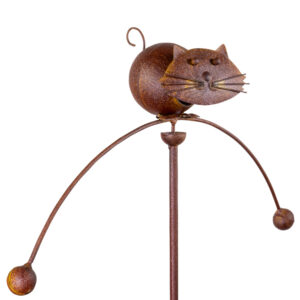 Edelrost Gartenpendel Katze Pendelwindspiel mit Katzenkopf federnd - Gartenstecker Tierpendel