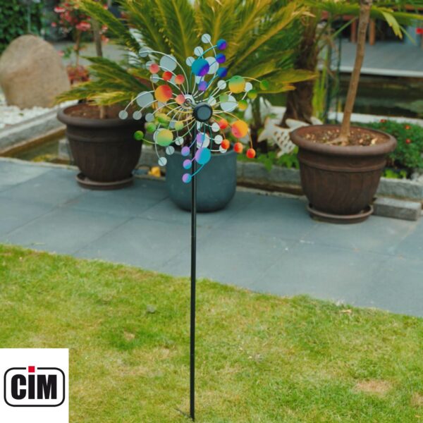 Metallwindrad Kinetic Spinner Confetti Ø 38 cm x 124cm - Gartenobjekt Windspiel mit 2 Windräder