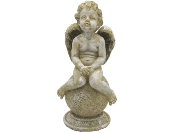 Engel auf Kugel sitzend - Engelsfigur Schutzengel Skulptur 16 cm