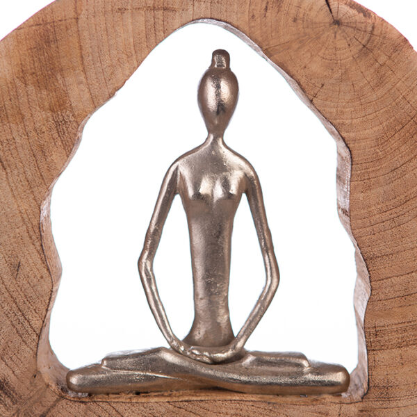 Health - Holz-Aluminium Skulptur Yoga in Baumscheibe mit Zitat Anhänger - naturbelassene massives Mangoholz - zoom figur