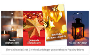 Weihnachtliche Geschenkanhänger 4er Set - Anhänger Karte Frohe Weihnachten / Gesegneten Weihachten / Herzliche Weihachtsgrüße / Frohes Christfest