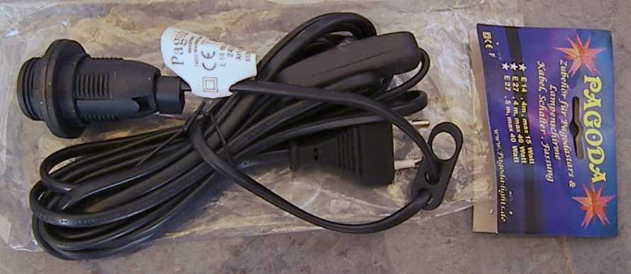 E14-Fassung Kabel schwarz mit Schalter, 4m - Zubehör für Papier Stern