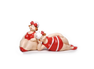 Retro Badedamen liegend rot mit Badekappe, 2er Set Rubensmodell – mollige lustige Frauen, 11 cm