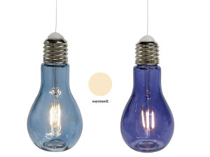 Retro Glühbirne Lampe, Glas, blau - LED-Licht - zum Aufhängen und Stellen