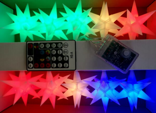 Star LED Sternkettte - Weihnachtssterne 11 cm Leuchtsterne mit Farbwechsel - 10er StarLed Sternkette Pagoda